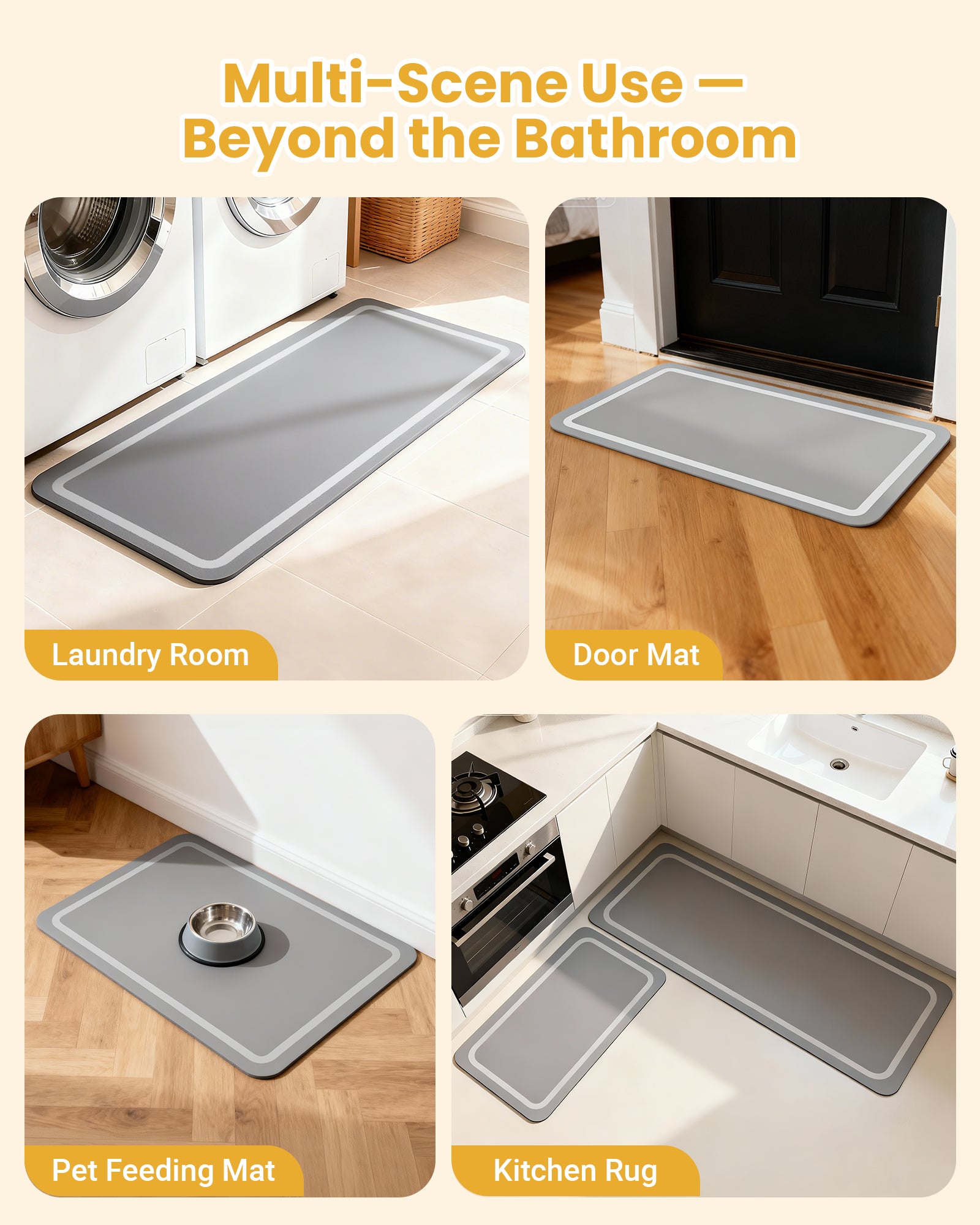 Soft Diatomaceous Earth Bath Mat, Quick Dry Bathroom Mats 2 Piece, Gray Super Absorbent Bath Mat Set, Non Slip Bathroom Rugs, Washable Long Bath Room Runner Decor, 15.74" x 23.62" Plus 15.74" x 47.2"