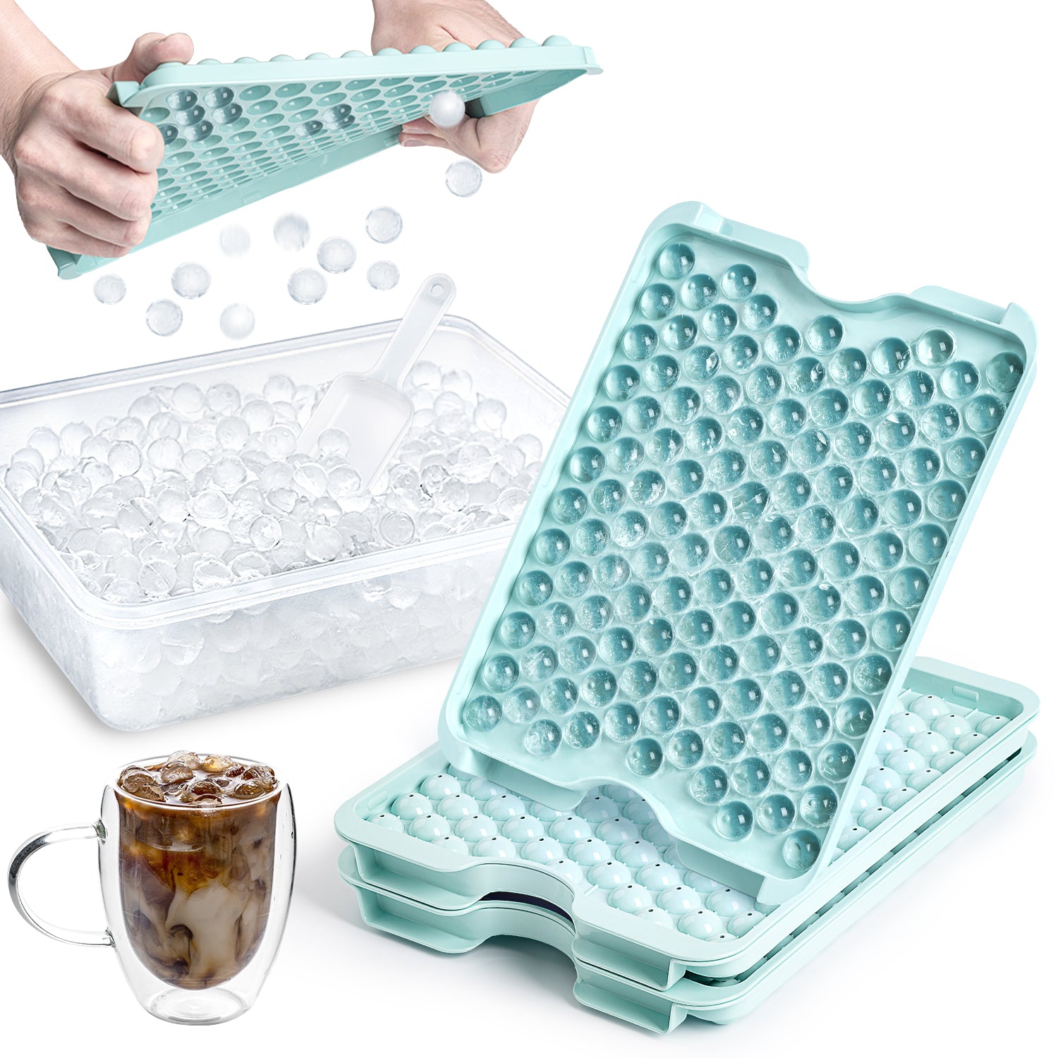 6-in-1 Ice Cube Maker Ice Cube Tray with Lid and Bin, Silicone Ice Trays