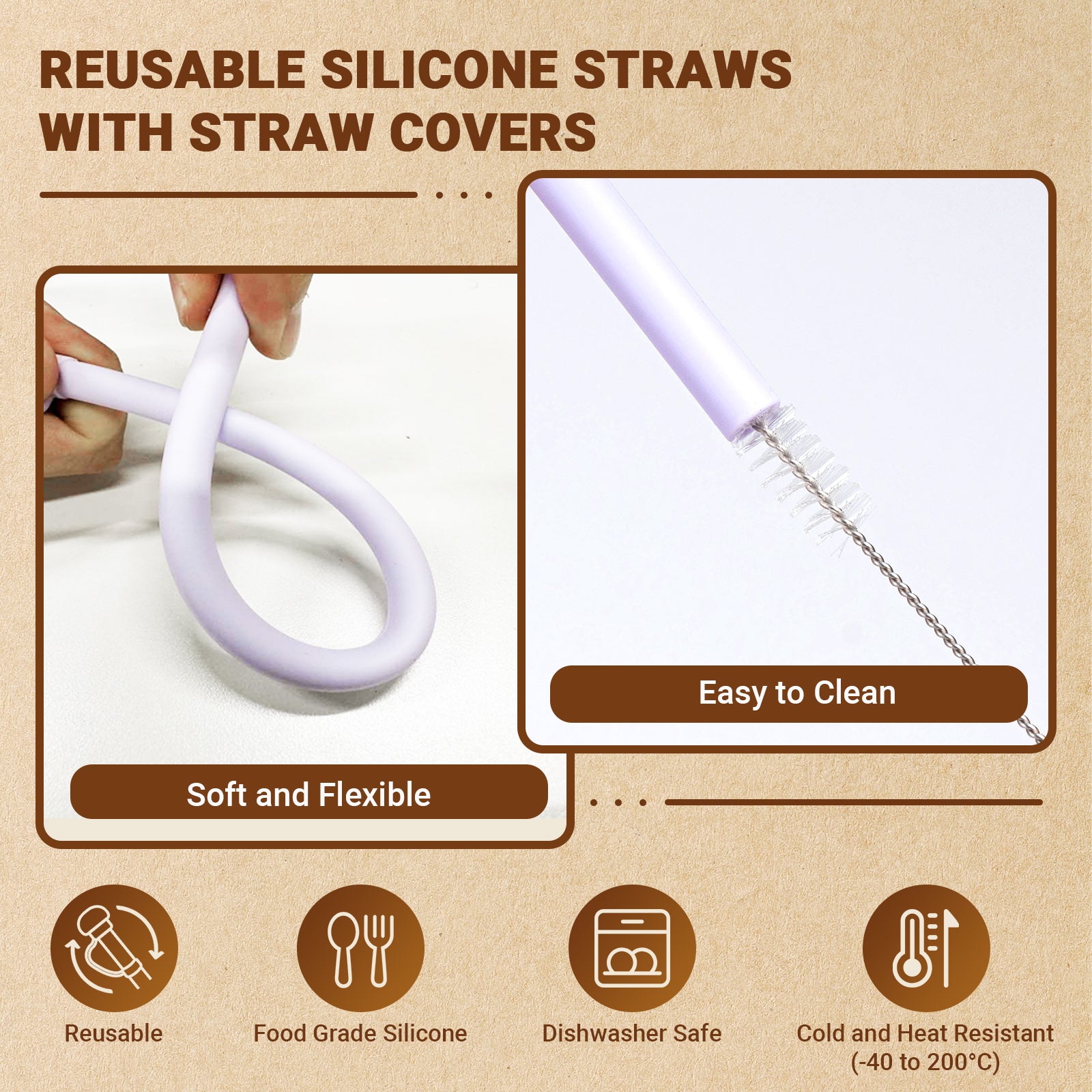 Reusable Silicone Straws with Spill Stoppers Set for Stanley Cup 40oz
