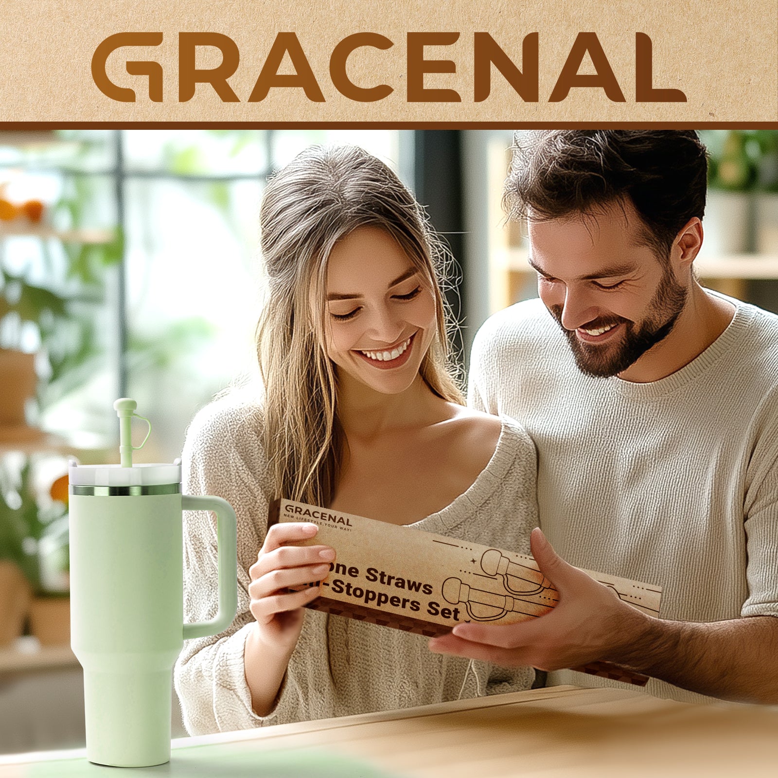 Reusable Silicone Straws with Spill Stoppers Set for Stanley Cup 40oz