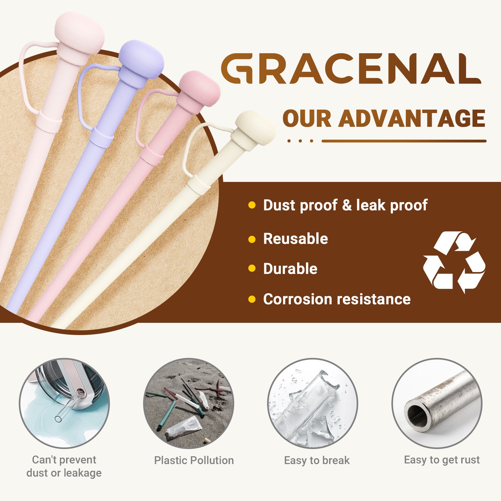 Reusable Silicone Straws with Spill Stoppers Set for Stanley Cup 40oz