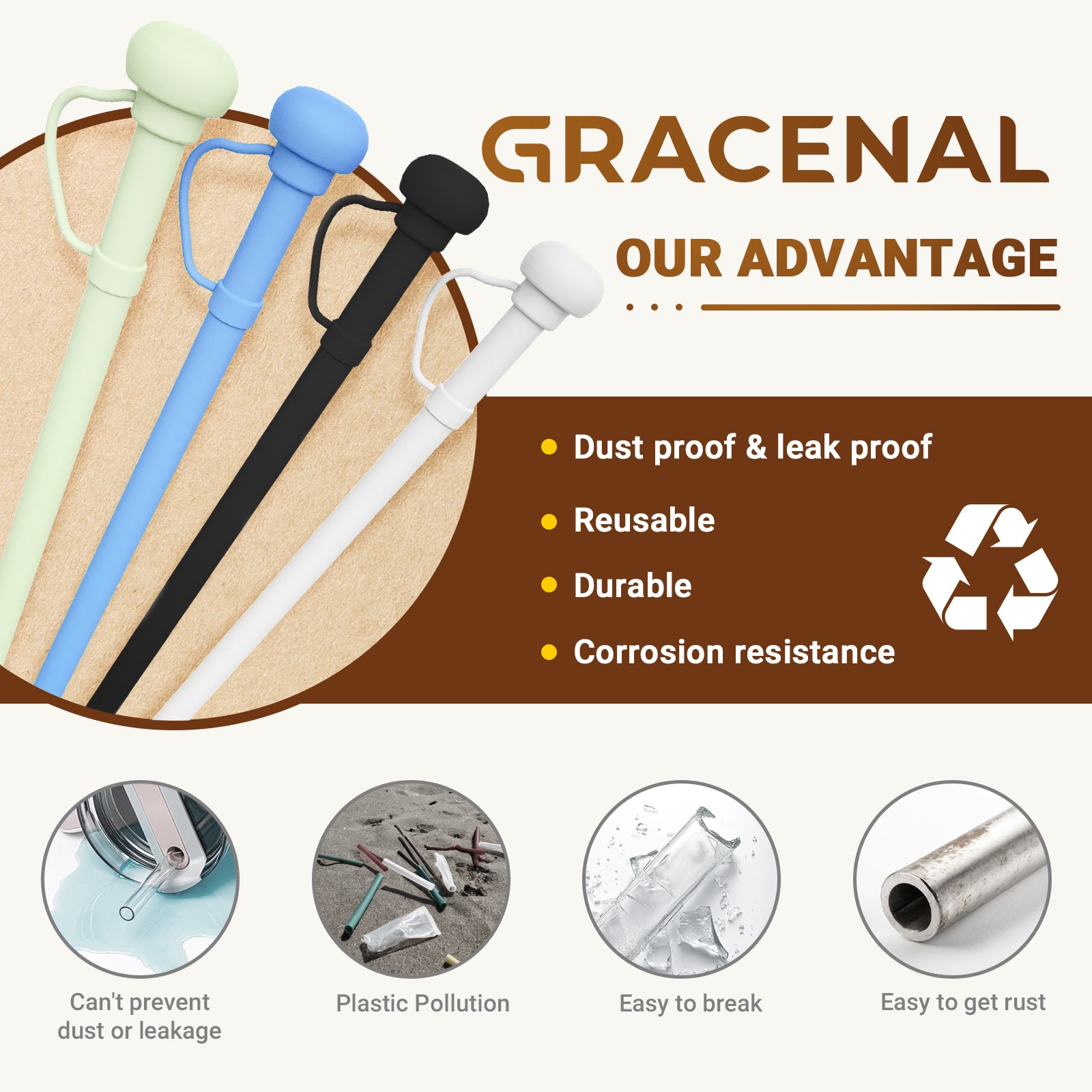 Reusable Silicone Straws with Spill Stoppers Set for Stanley Cup 40oz