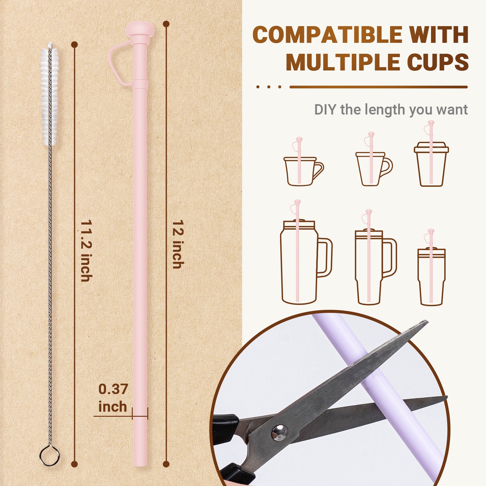 Reusable Silicone Straws with Spill Stoppers Set for Stanley Cup 40oz