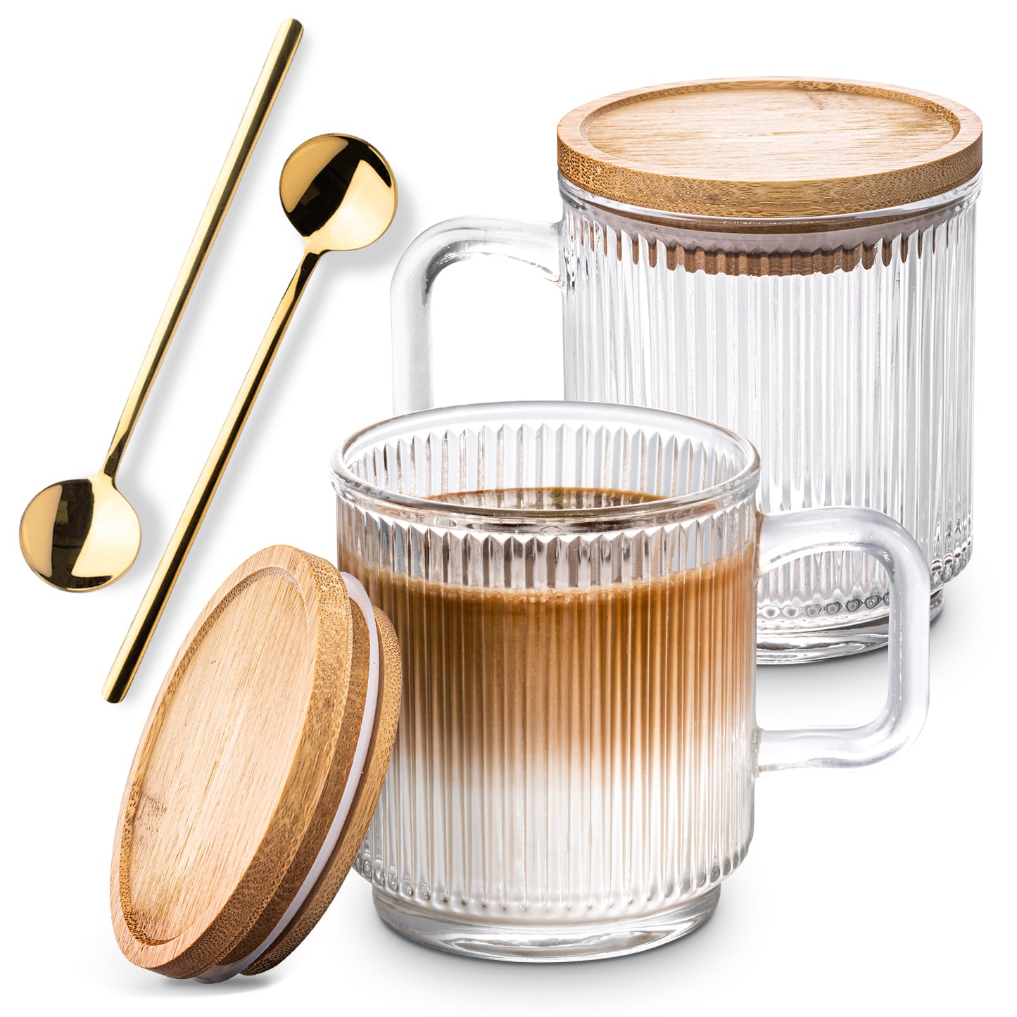 Combler Glass Cups with Lids and Straws, 12 oz Iced Coffee Cup for Coffee  Bar Accessories, Ribbed Gl…See more Combler Glass Cups with Lids and  Straws