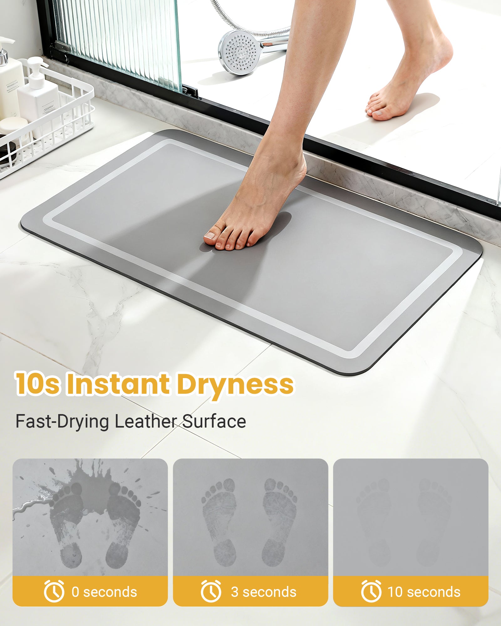 Soft Diatomaceous Earth Bath Mat, Quick Dry Bathroom Mats 2 Piece, Gray Super Absorbent Bath Mat Set, Non Slip Bathroom Rugs, Washable Long Bath Room Runner Decor, 15.74" x 23.62" Plus 15.74" x 47.2"