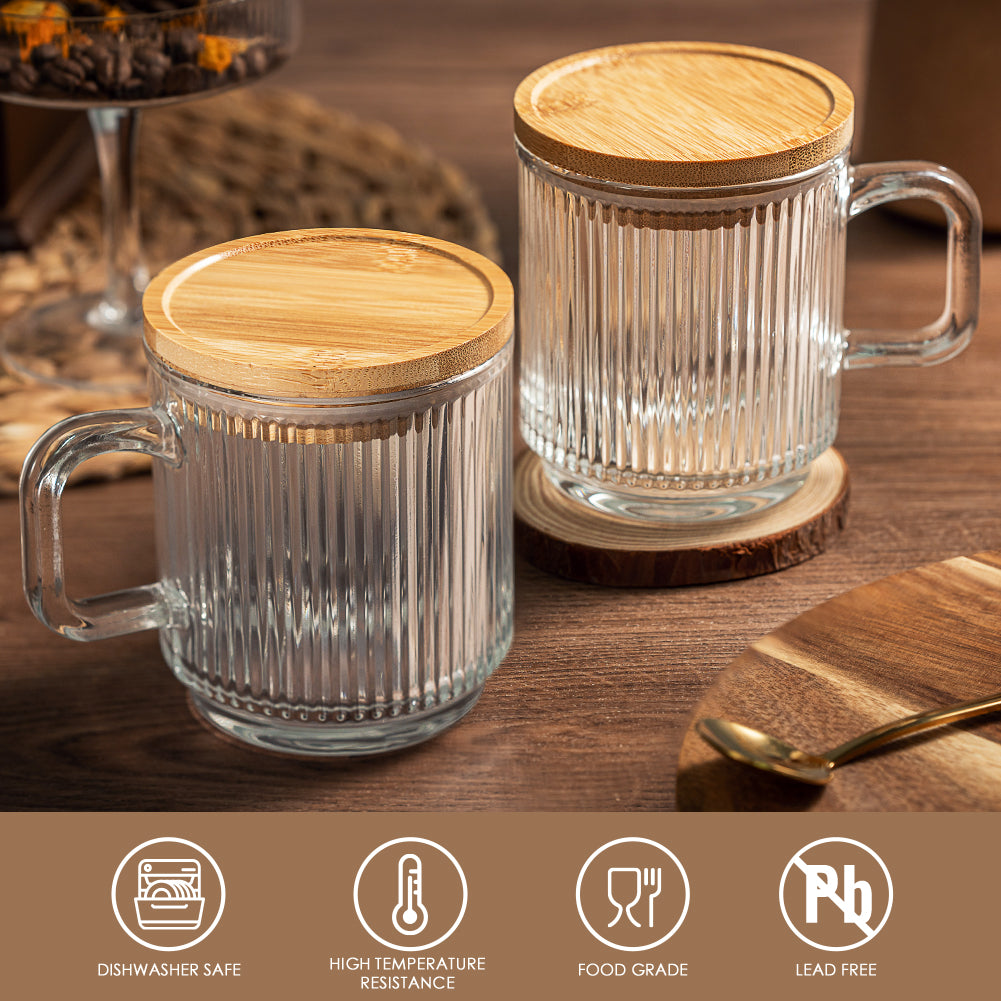 Glass Coffee Mug Lid Handle, Glass Coffee Cup Bamboo Lid