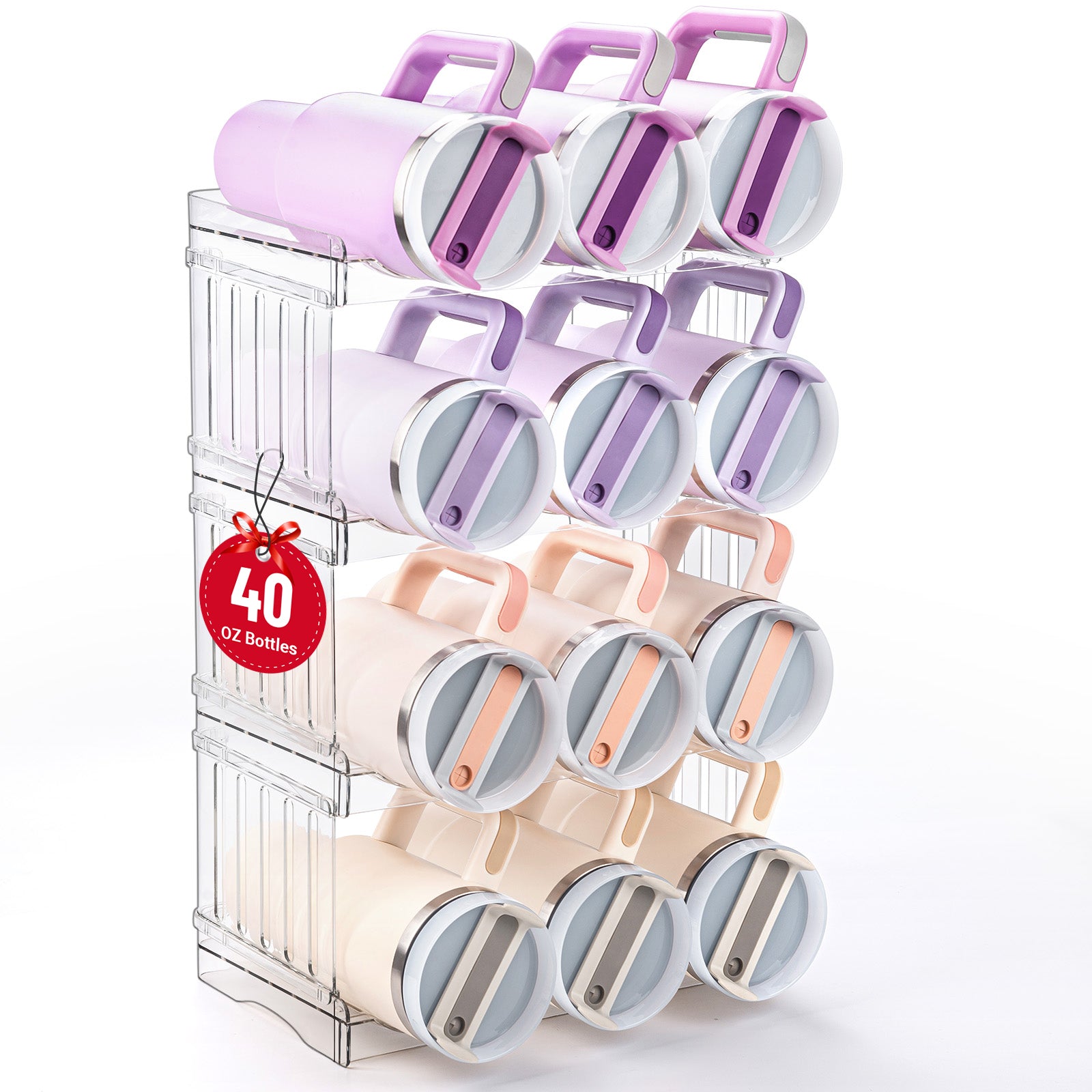 Large Tumbler Organizer for Stanley Cup 40 oz, Patented Kitchen Pantry Organizers and Storage for Stanley Cup Accessories, Stackable Water Bottle Organizer Holder Gifts 4Pack Large-12-bottle