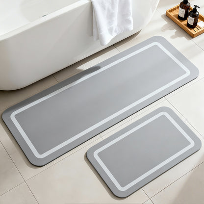 Soft Diatomaceous Earth Bath Mat, Quick Dry Bathroom Mats 2 Piece, Gray Super Absorbent Bath Mat Set, Non Slip Bathroom Rugs, Washable Long Bath Room Runner Decor, 15.74" x 23.62" Plus 15.74" x 47.2"