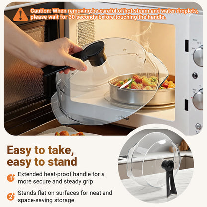 Glass Microwave Splatter Cover, Microwave Cover for Food with Standup Handle, Dishwasher Safe, Food Safe, Clear Microwave Plate Splatter Guard Lid with Vent Hole, House Essentials for Gift, 9.5inch