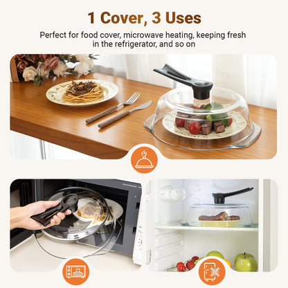 Glass Microwave Splatter Cover, Microwave Cover for Food with Standup Handle, Dishwasher Safe, Food Safe, Clear Microwave Plate Splatter Guard Lid with Vent Hole, House Essentials for Gift, 9.5inch