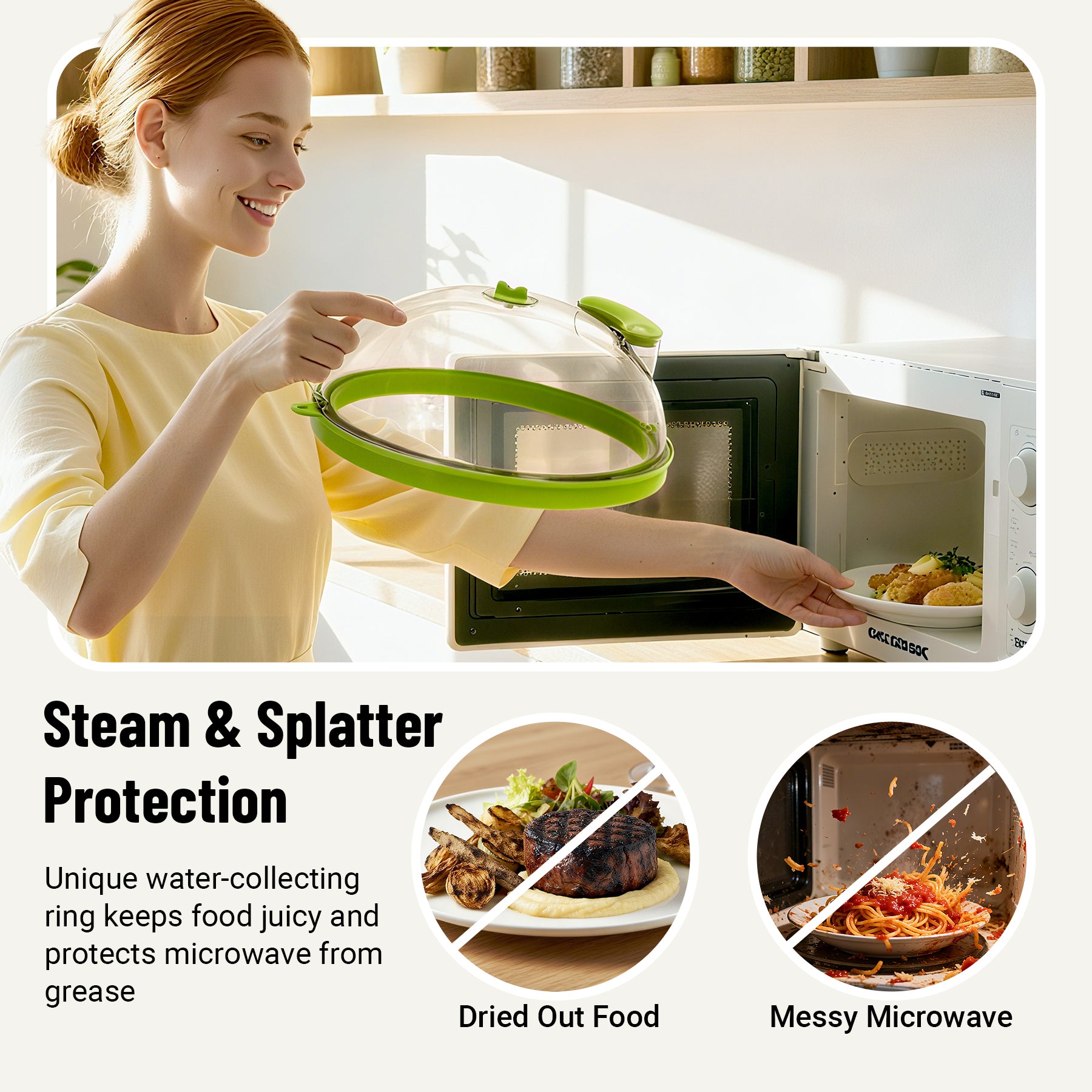 Microwave Splatter Cover with Water Steamer, Upgraded Microwave Cover for Food with Handle, Clear Plate Covers, Splatter Guard, Kitchen Essentials Gadgets, House Warming Gifts New Home, 10 Inch