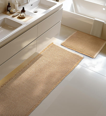 Large Waffle Bath Mat Set, Non Slip Bath Mat Set, Ultra Absorbent Bath Mats for Bathroom Decor, Extra Soft Floor Bathroom Rugs Sets 2 Piece, Washable Bath Rugs (20"×47" and 16"×24")